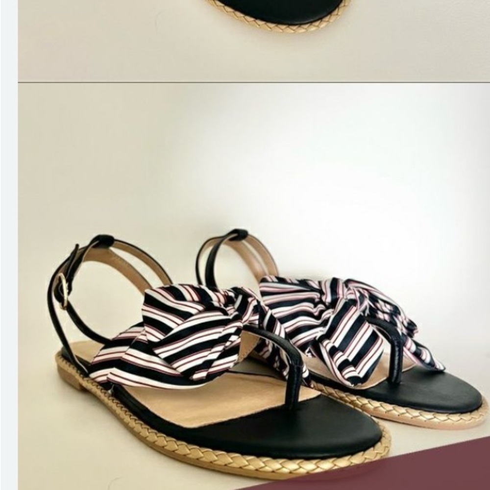 Jack Rogers Striped Bow Sandals in Navy and Gold - Picture 6 of 6